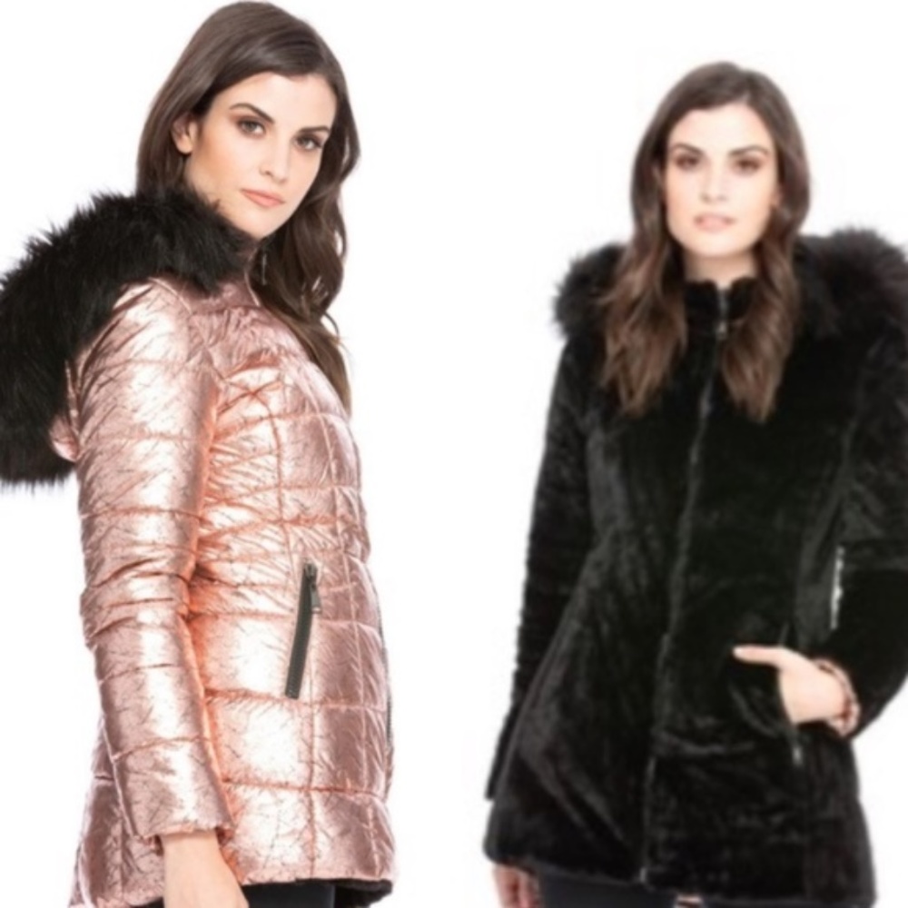 Metallic Reversible coat rose faux fur - Picture 3 of 3